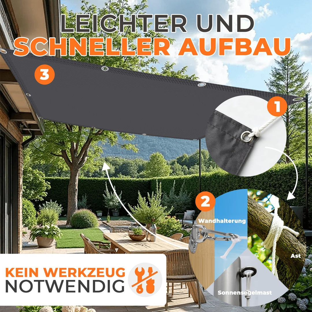 Sonnensegel Wasserdicht mit Verstärkten Edelstahl-Ösen Rechteckig 2x2.5m– UV-Schutz 95%, Wetterfest,