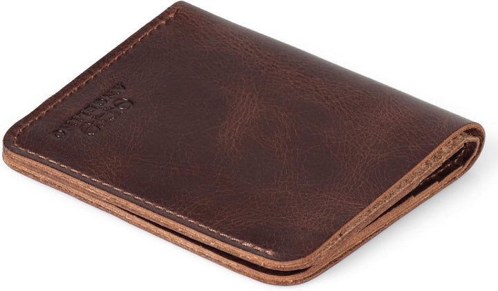 Otto Angelino Echtes Leder Ultra Slim Bifold Karte und Bargeld Geldbörse – Unisex Braun, Braun