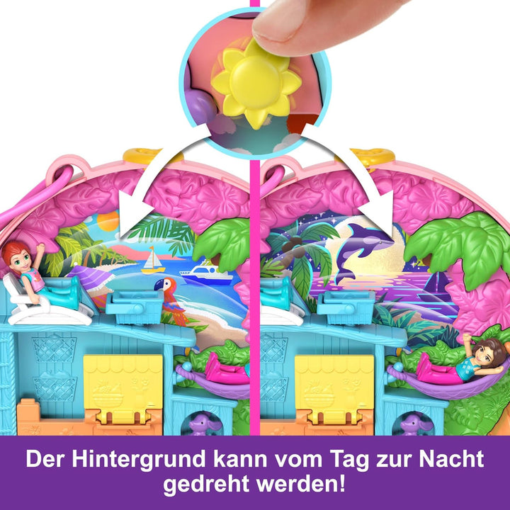Polly Pocket-Puppen und Spielset, Adventure Moped-Schatulle, Reisespielzeug mit 2 kleinen Puppen und