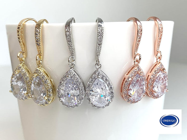 ONDEGO® Zirkonia SILBER Tropfen Strass Ohrringe Glitzer Ohrhänger Schmuck Creolen lang Geschenk XXL