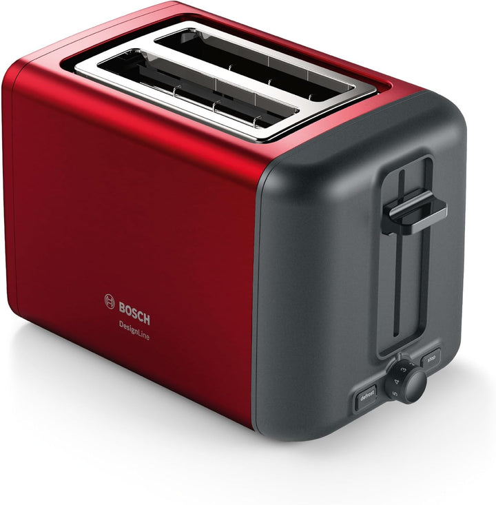 Bosch Kompakt Toaster DesignLine TAT3P424DE, integrierter Edelstahl-Brötchenaufsatz, mit Abschaltaut