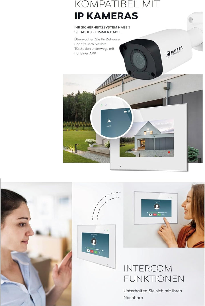 SCHUTZER Balter EVO HD Video Türklingel mit Kamera, 2 Draht Türsprechanlage 1 Familienhaus, 2x7 Zoll