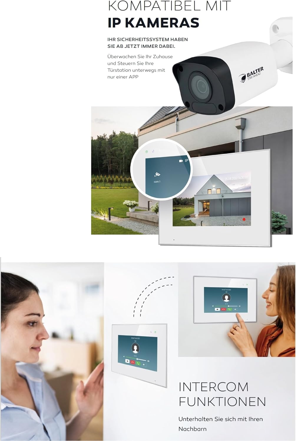 SCHUTZER Balter EVO-HD Video-Türsprechanlage für 1 Familienhaus, 7" Touchscreen Monitor 175° Weitwin