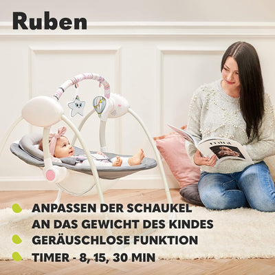 LIONELO Ruben Baby Wippe, Babyschaukel Elektrisch mit Liegefunktion, Baby Schaukel 0 bis 9 kg, Moski