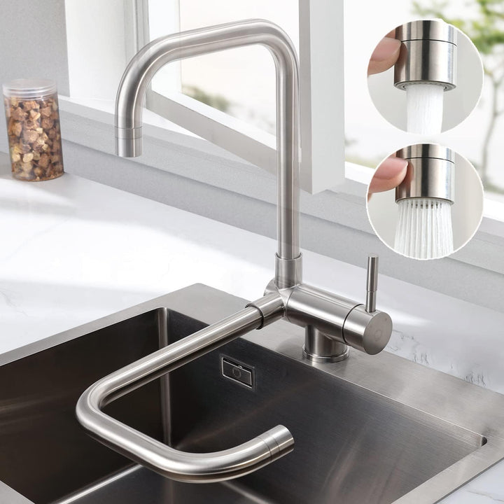 Wasserhahn Küche, CECIPA Vorfenster Küchenarmatur Klappbar, Hochdruck Armatur Küche mit 2 Strahlarte