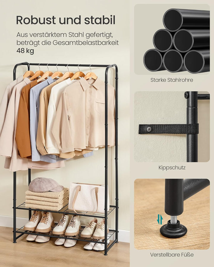 SONGMICS Kleiderständer, offener Kleiderschrank, Kleiderstange, Garderobenständer mit Ablagen, Garde