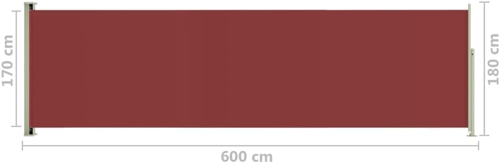 puraday 180x600 cm Seitenmarkise Ausziehbar Rot Terrassen-Sichtschutz Balkon Seitenwand Stilvolle Se