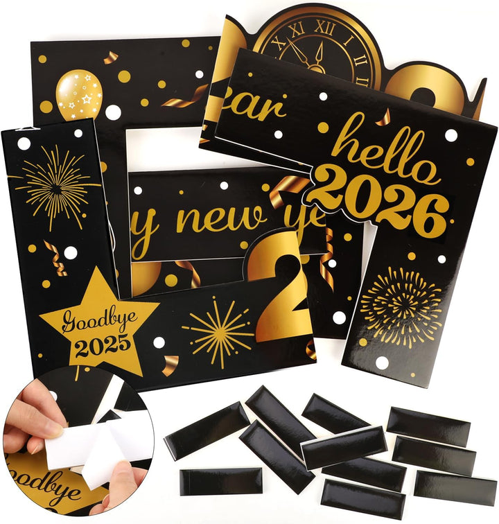 HOWAF 26pcs Silvester Foto Requisiten mit 90X60CM XXL Silvester Fotorahmen Bilderrahmen Neujahr Phot