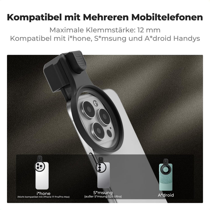 K&amp;F CONCEPT 58mm Universeller Filterclip für Handy mit Druckknopf | kompatibel mit iPhone 16/15/14/1