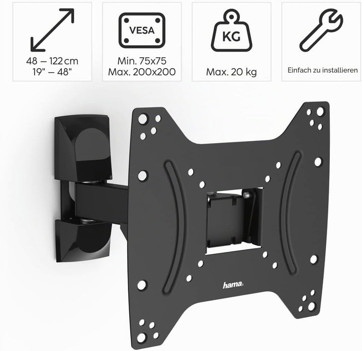 Hama TV Wandhalterung Schwenkbar, Neigbar (19-48 Zoll TV Halterung für Fernseher bis zu 20 kg, max.