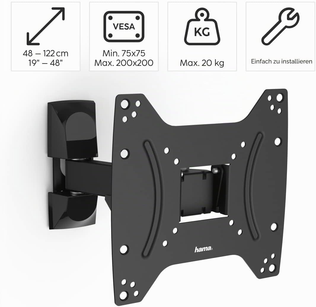 Hama TV Wandhalterung Schwenkbar, Neigbar (19-48 Zoll TV Halterung für Fernseher bis zu 20 kg, max.