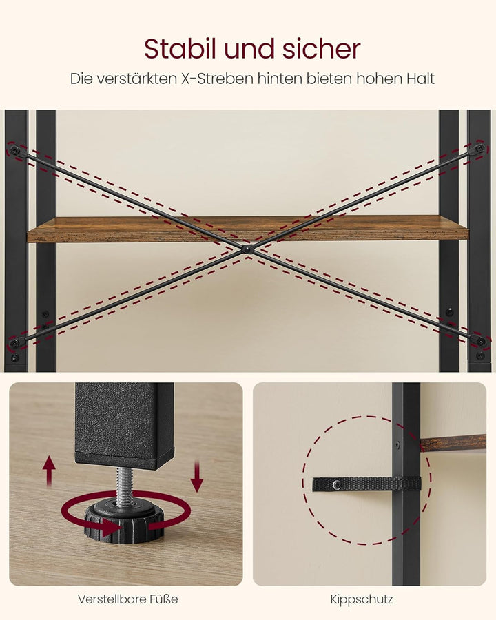 VASAGLE Regal mit 4 Ebenen, Bücherregal, Aufbewahrungsschrank, für Büro, Wohnzimmer, Schlafzimmer, 3