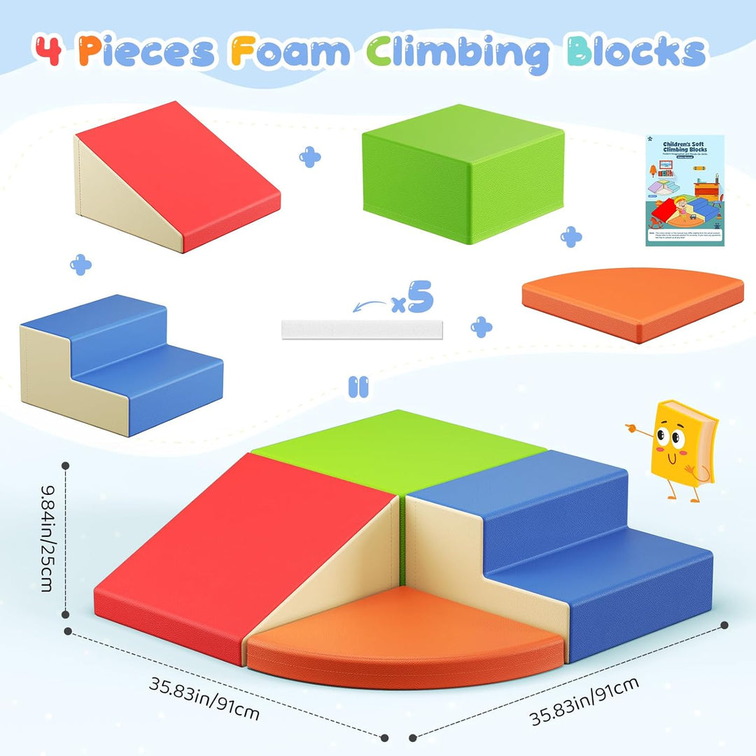 Indoor Klettergerüste für Kinder,Soft Play Corner Climber 4er Softbausteine Set für Kleinkinder & Ba