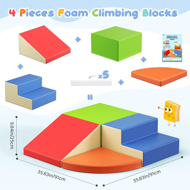 Indoor Klettergerüste für Kinder,Soft Play Corner Climber 4er Softbausteine Set für Kleinkinder & Ba