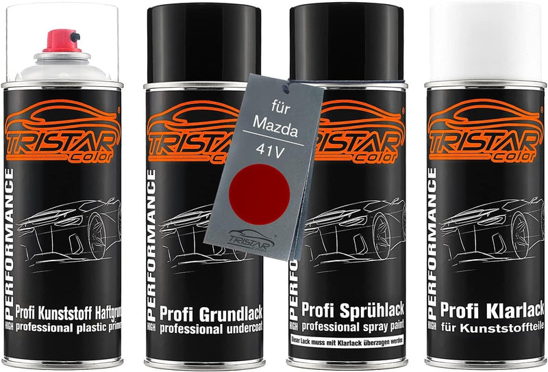 TRISTARcolor Autolack Spraydosen Set für Kunststoff Stossstange für Mazda 41V Soul Red Metallic/Rubi