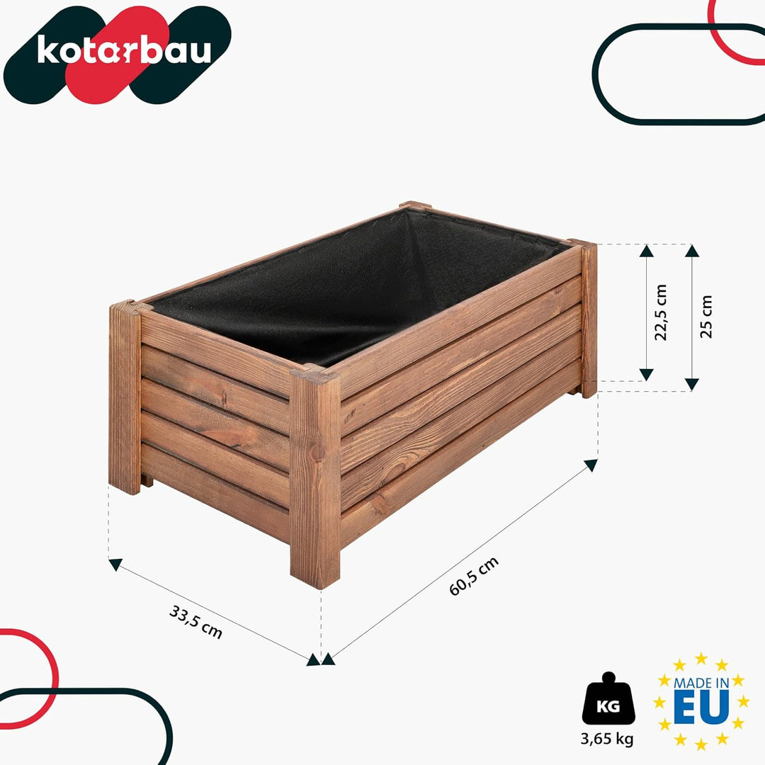 KOTARBAU® Blumenkasten - 60 x 33 x 25 cm - Pflanzkasten mit Vlies - Pflanzkübel gross aussen - Balko