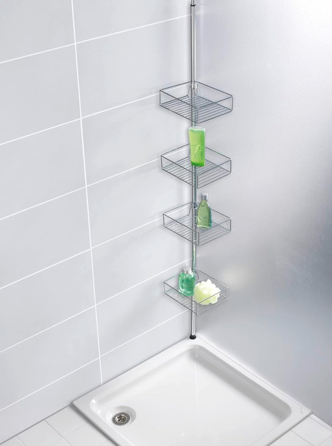 WENKO Teleskopregal Domaso mit extra tiefen Körben Edelstahl, Edelstahl rostfrei, 25 x 65-275 x 20 c