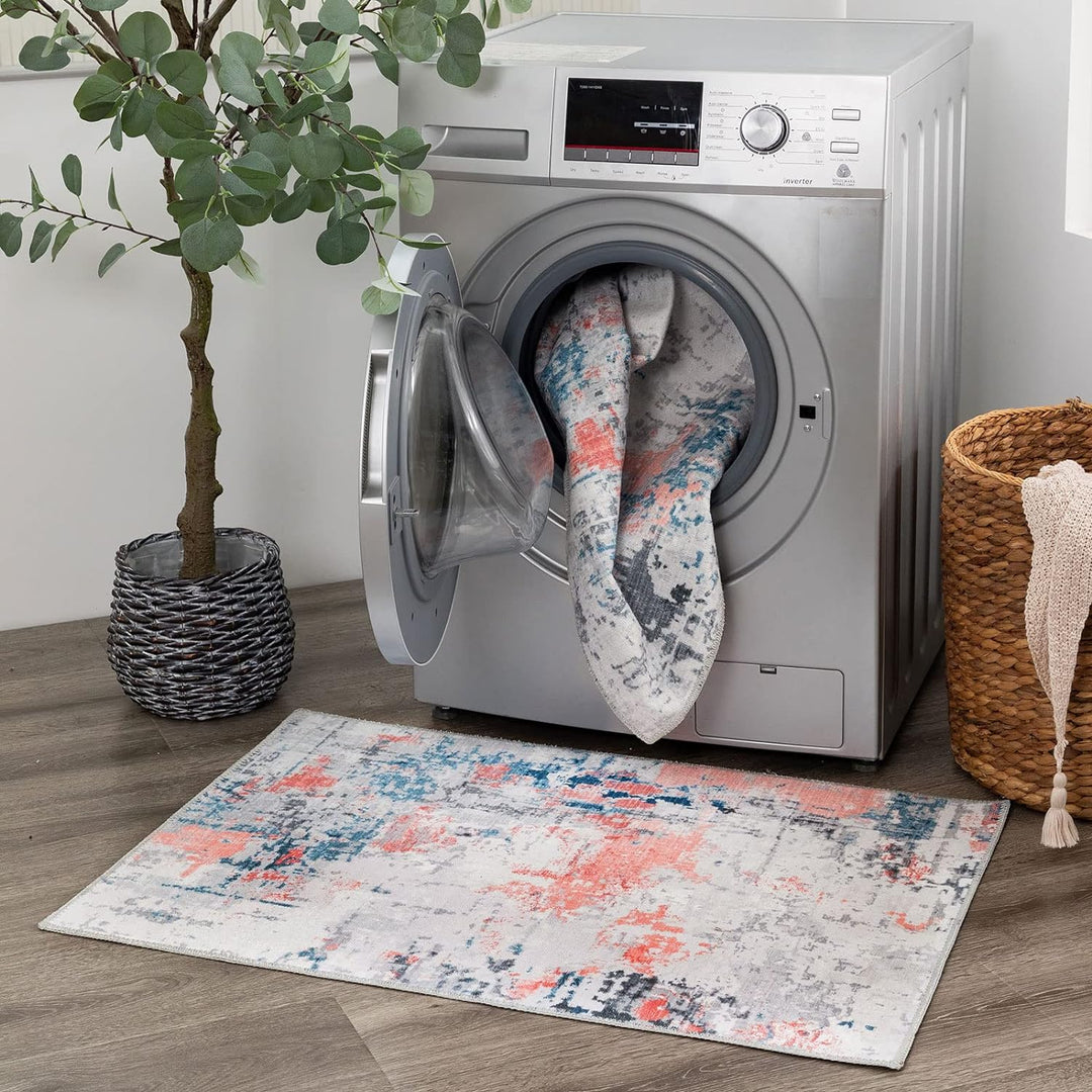 TALETA Teppich Wohnzimmer, waschbarer Teppich Kurzflor, Moderner Teppich für Schlafzimmer, Küche, Es