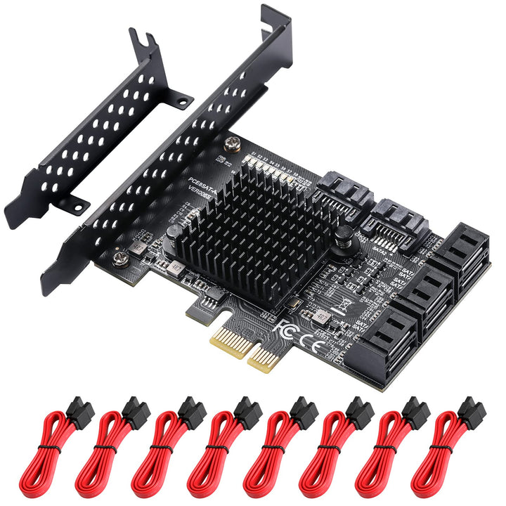 MZHOU SATA PCIE Karte,8 SATA Port ASM1064+575 3.0 PCIe Card with 8 SATA Cables 6 Gbit/s Controller E