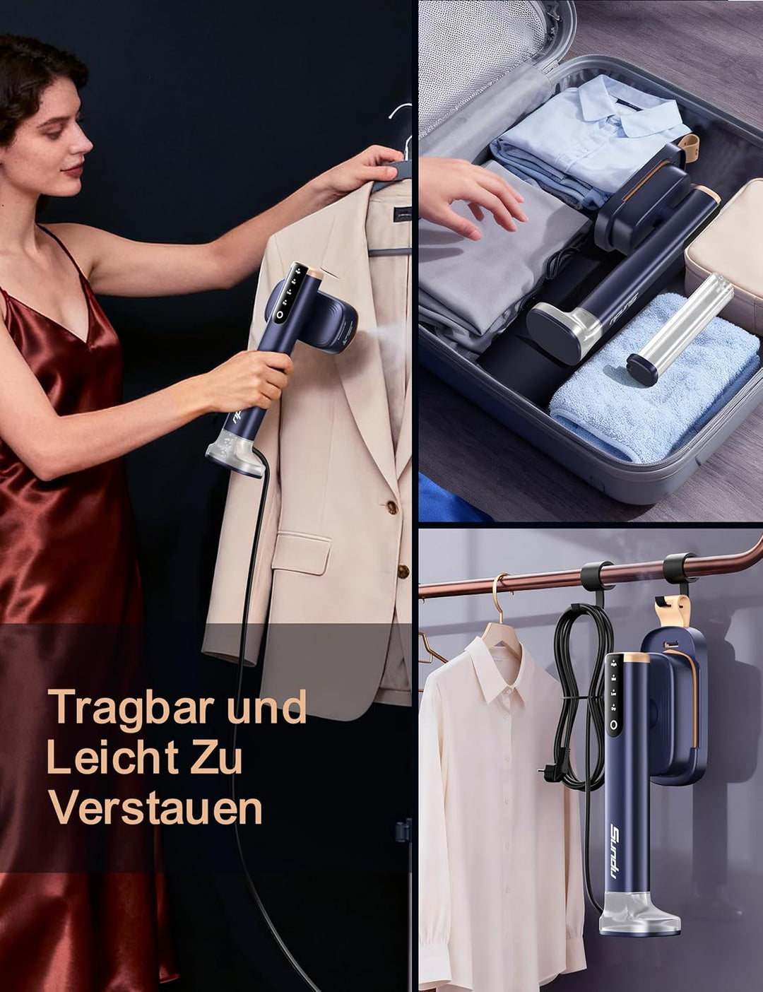Sundu Dampfglätter, Steamer mit 2 Wassertanks (180 ml und 100 ml), 15S Schnelles Aufheizen, 24 g/min