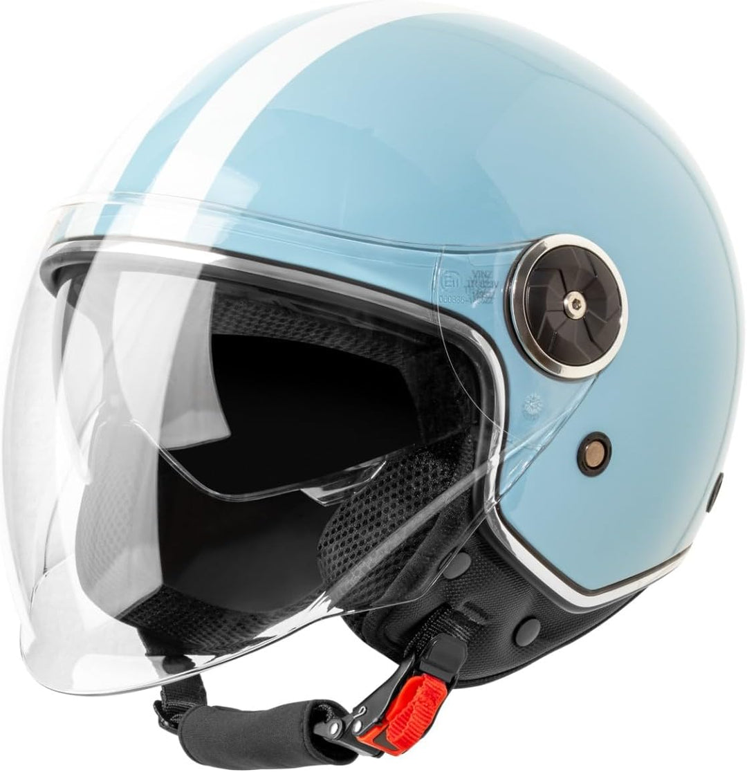 VINZ Arenas Jethelm mit Doppelvisier | Roller Helm Fashionhelm mit Streifen | In Gr. XS-XXL | Jet He