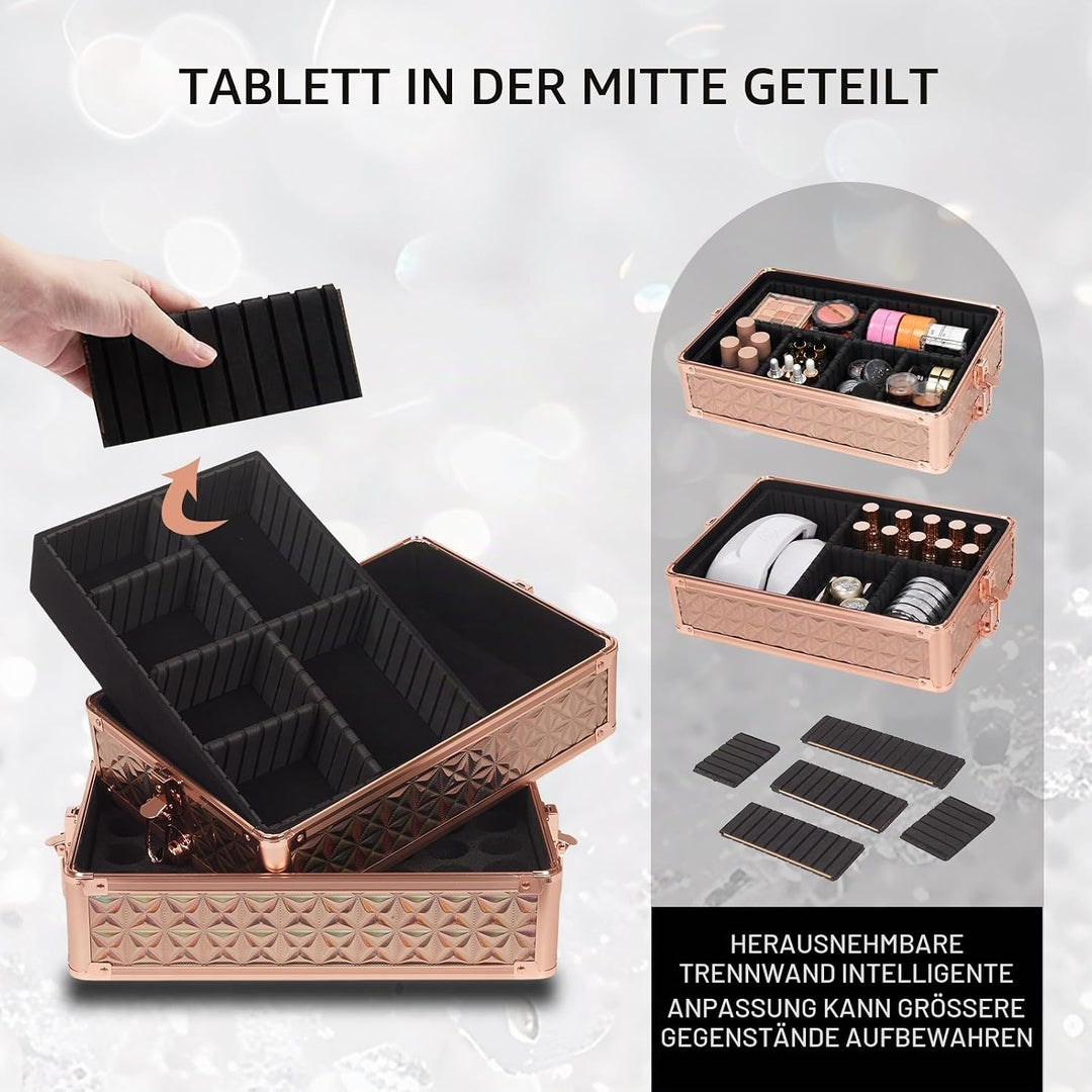 Kosmetikkoffer Trolley, 6-in-1 Schminkkoffer mit Spiegel &amp; Schloss, Grosser Kosmetik Reisekoffer Mak
