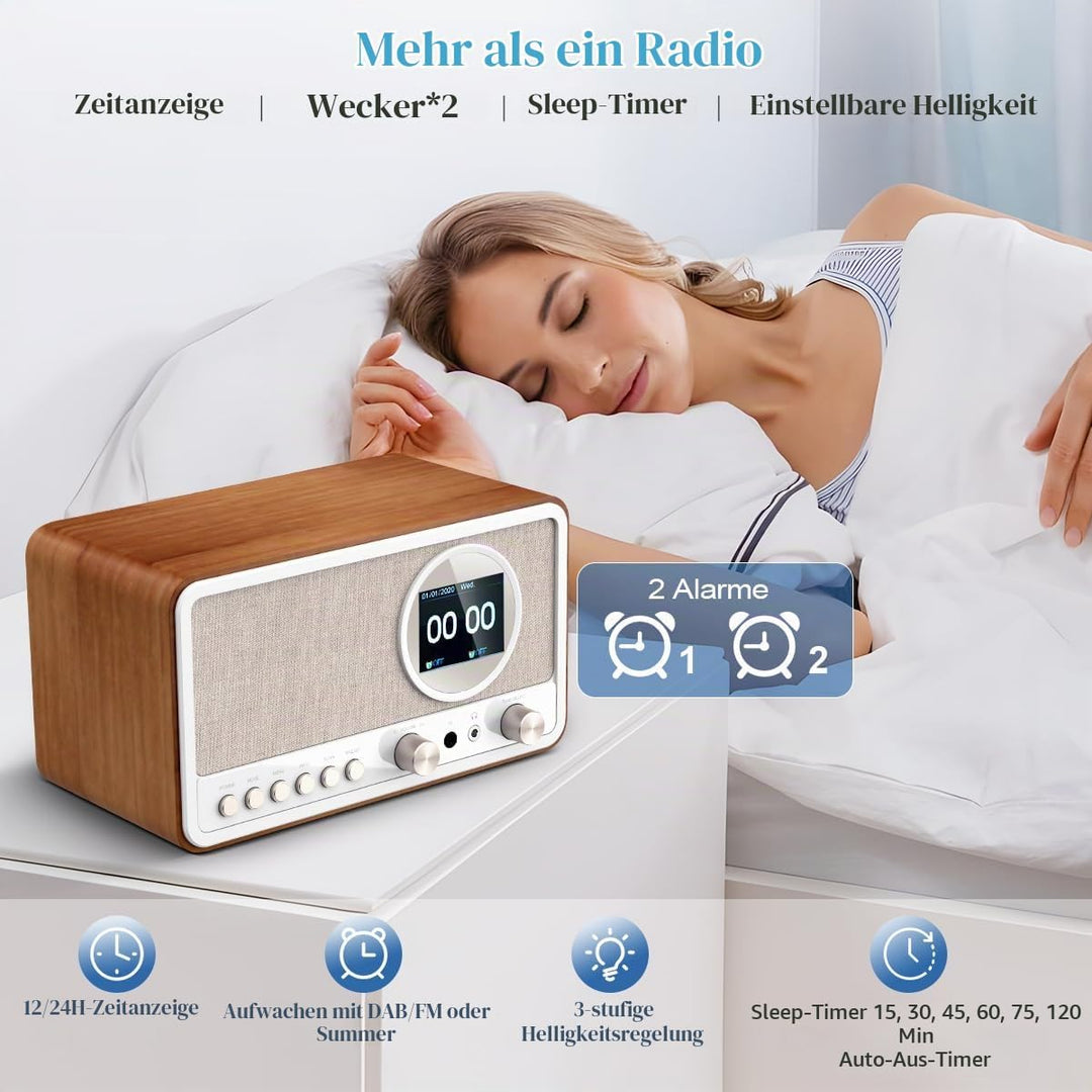 DAB DAB+ / FM Radio mit Fernbedienung, Bluetooth, 5W HiFi Lautsprecher, Kopfhöreranschluss, USB, AUX