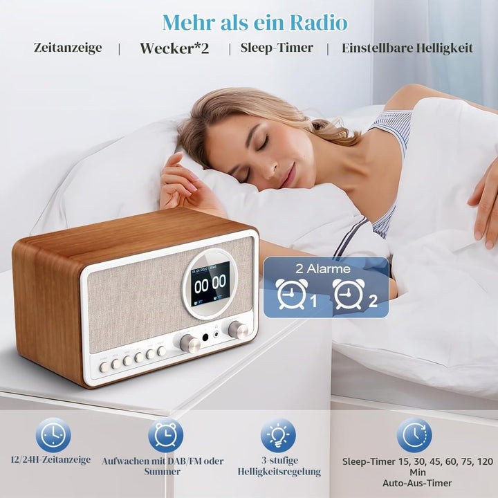 DAB DAB+ / FM Radio mit Fernbedienung, Bluetooth, 5W HiFi Lautsprecher, Kopfhöreranschluss, USB, AUX