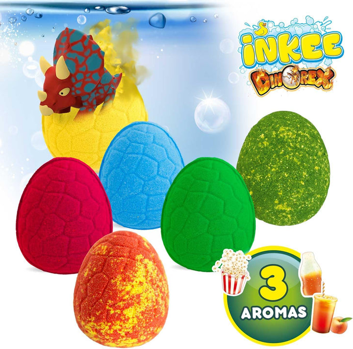 INKEE Geschenkbox DINO mit 6 Kinder Badebomben, enthält 6 verschiedene Dinosaurier Spielzeug zum Sam