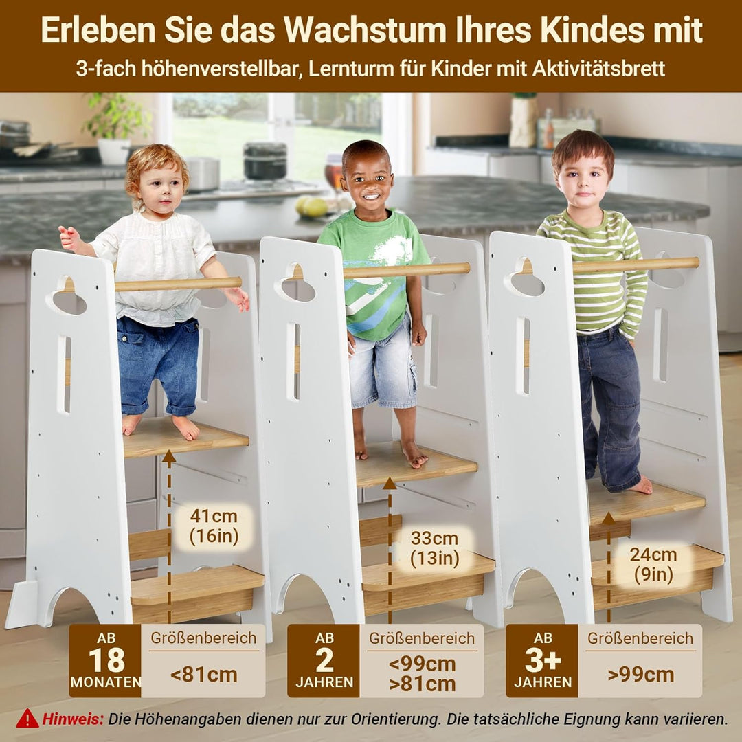 COSYLAND Lernturm ab 1 Jahr - Höhenverstellbarer Learning Tower für Kinder (3-stufig) - Montessori L