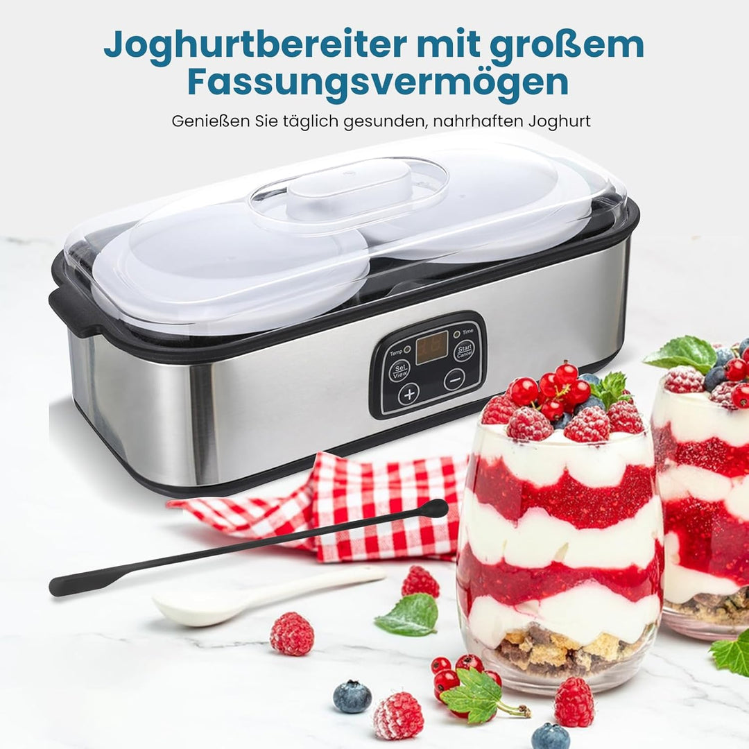Joghurtbereiter mit 2 Glasbechern, Aartner Joghurt Maker Einstellbare Temperatur und Zeit, Joghurtma
