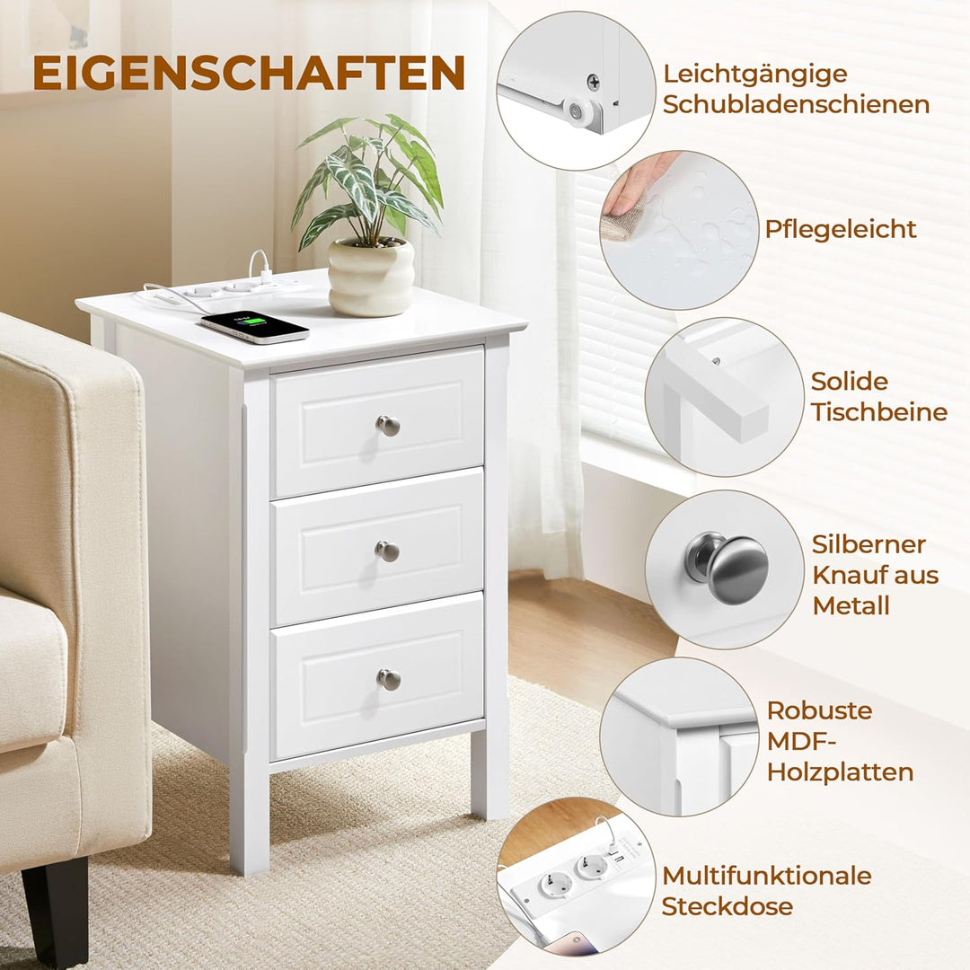 Yaheetech Nachttisch 2er Set Nachtschrank mit Ladestation 3 Schubladen Beistelltisch Boxspringbett N