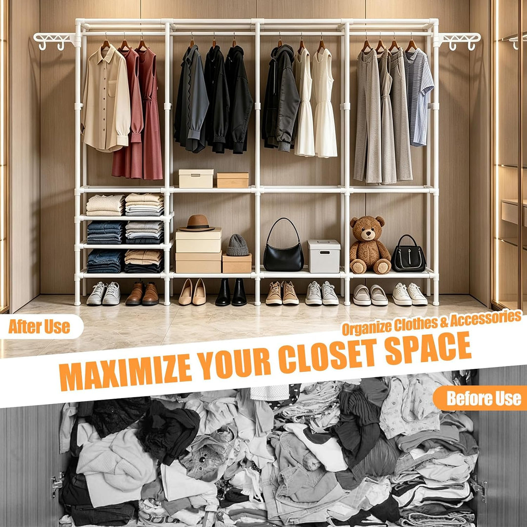 Kleiderständer 4 Ebenen Offener Kleiderschrank Ablagen Garderobe Weiss | Kleiderständer und Ablagen