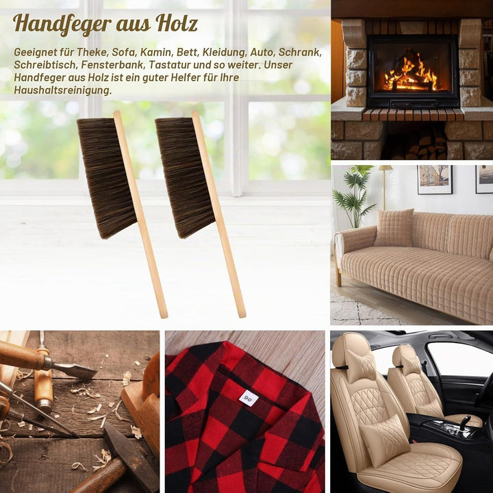 2 Stück Holzgriff Bürste Holzbankbürsten Handbesen Bankbürste mit langem Holzgriff weiche Borstenbür