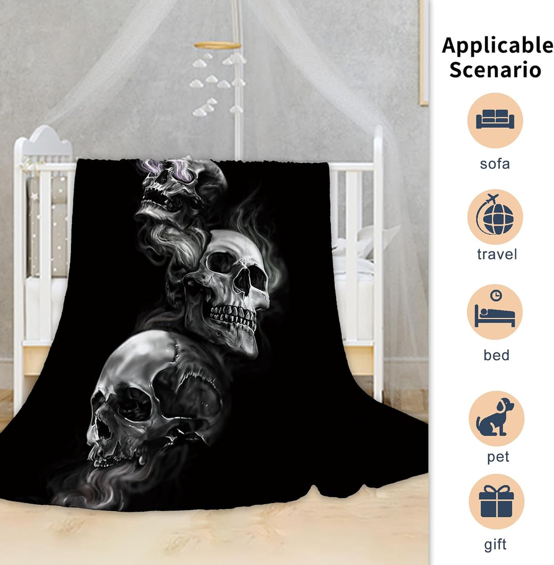 Halloween Decke Kuscheldecken Totenkopf Flanell Decke,3D Skull Motiv Flauschige Plüsch Decke,Wohndec