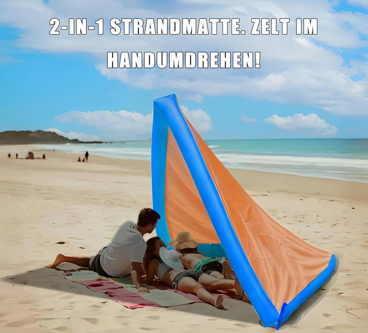Stranddecke Sandfrei 210 X 200 cm Picknickdecke Wasserdicht, Strandmatte Aufblasbar Klappbar mit 4 B