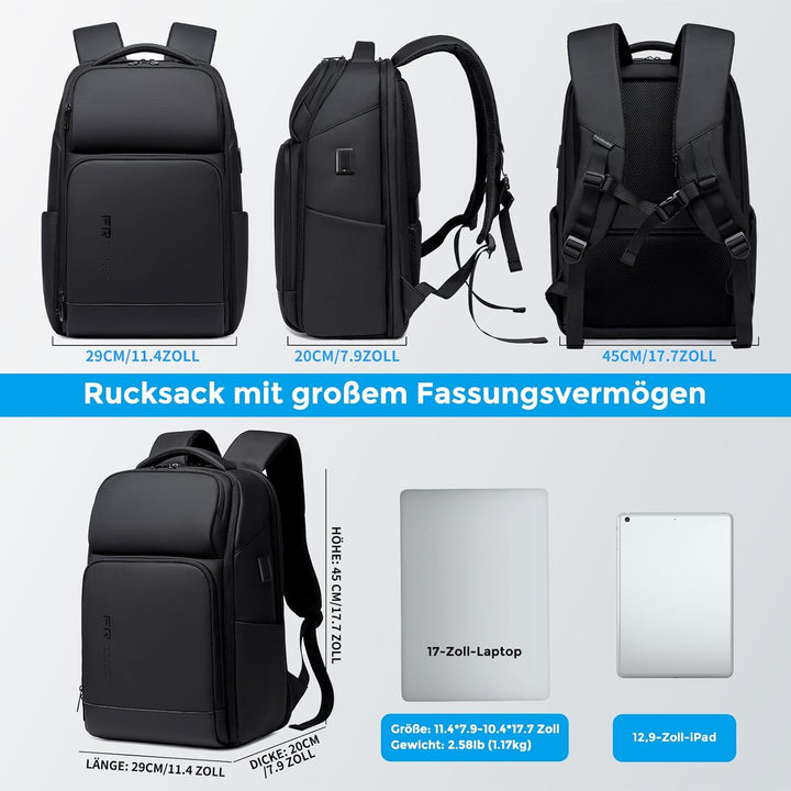 FENRUIEN Laptop rucksack/Laptoprucksack 17 Zoll 26L, Business & Reise-Backpack mit USB & Laptopfach,