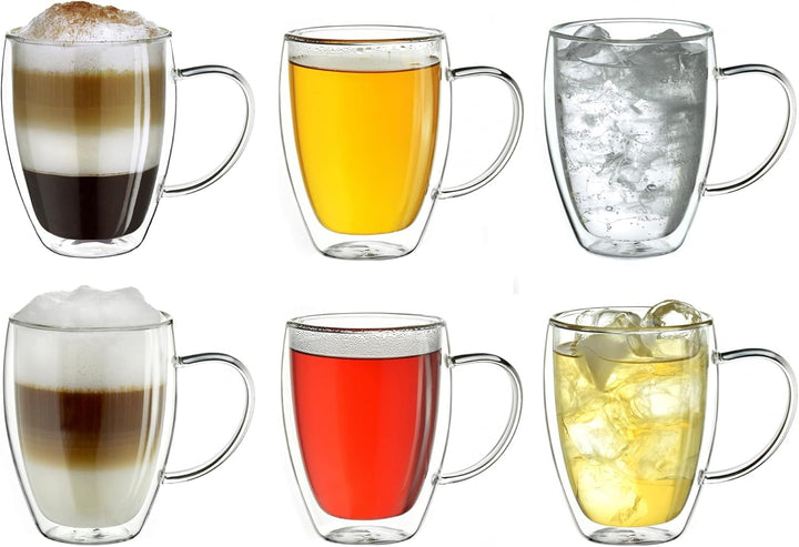 Creano doppelwandiges Thermoglas mit Henkel 250ml, grosses Doppelwandglas aus Borosilikatglas, Kaffe