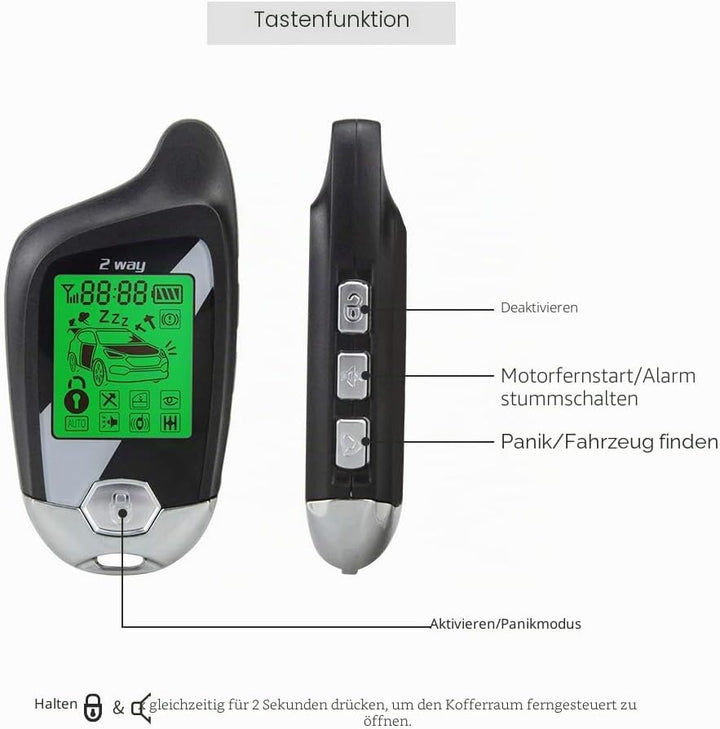 Easyguard EC202 2-Wege-Kfz-Alarmanlage mit LCD-Pager-Display, Remote-Motorstart und Mikrowellensenso