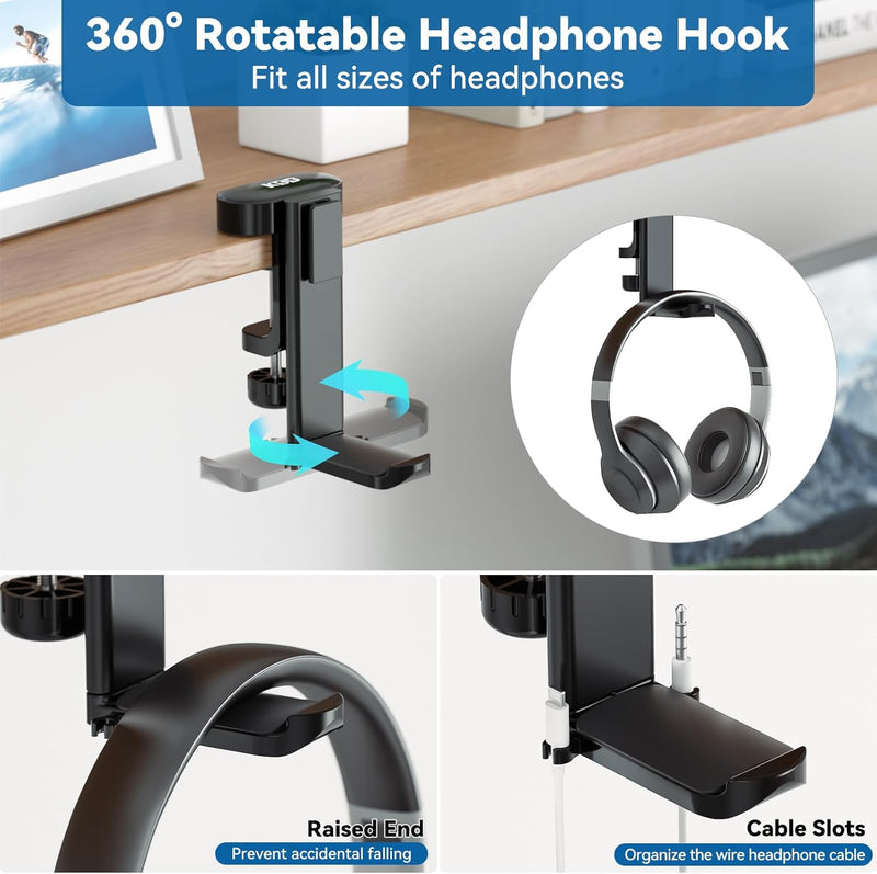 KDD 2-in-1 Headset Halterung mit Desktop Becher Halter - Desktop unter Clip schwenkbarer Kopfhörer H