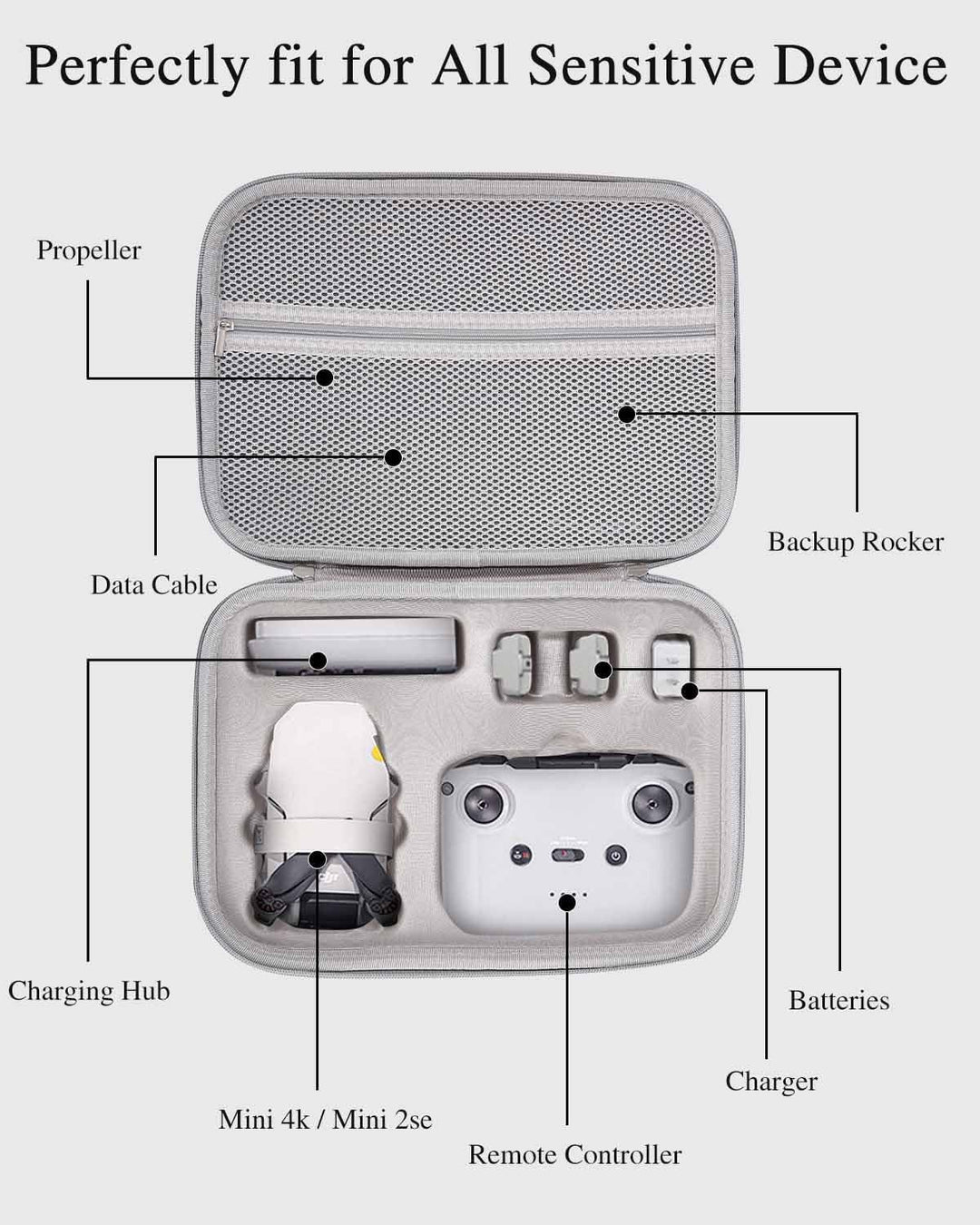 Tasche für DJI Mini 4K/2 SE Drohne, Tragbare Tragetasche für RC-N1C Fernsteuerung, Propellerhalterun