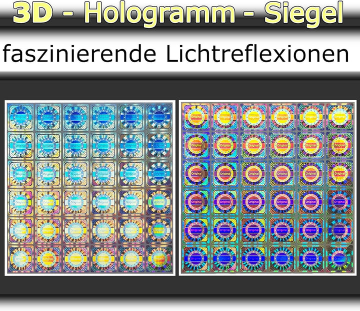 500 Stk - 3D Hologramm Original-Siegel mit Seriennummer - 25mm silber glänzend - Sicherheitssiegel,