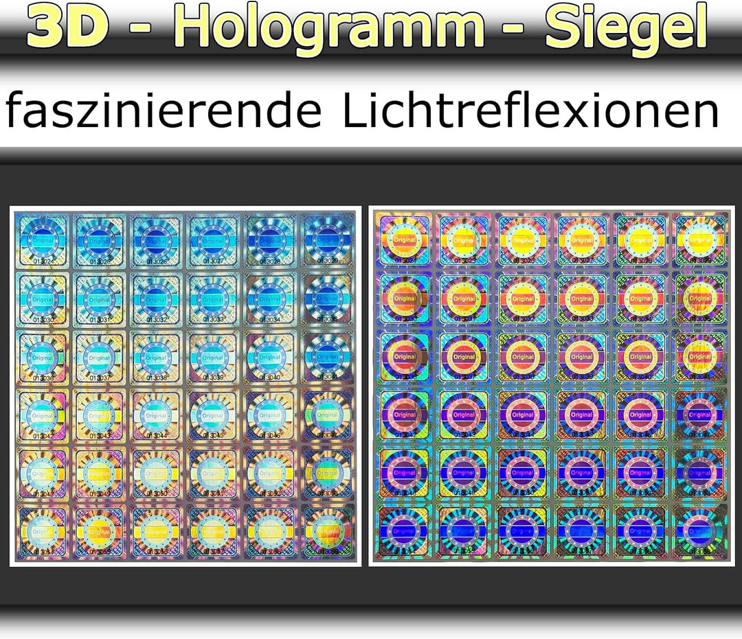 1000 Stk - 3D Hologramm Original-Siegel mit Seriennummer - 25mm silber glänzend - Sicherheitssiegel,