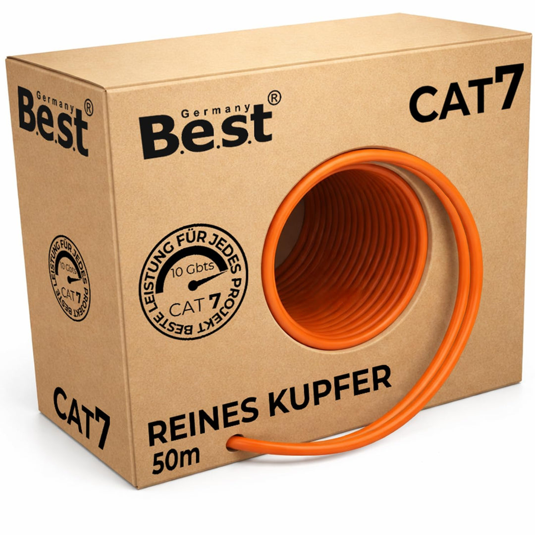 Best Germany CAT 7 Verlegekabel 50m Duplex Best Gigabit Netzwerkkabel Kupfer LAN 1000Mhz S/FTP Kat 7