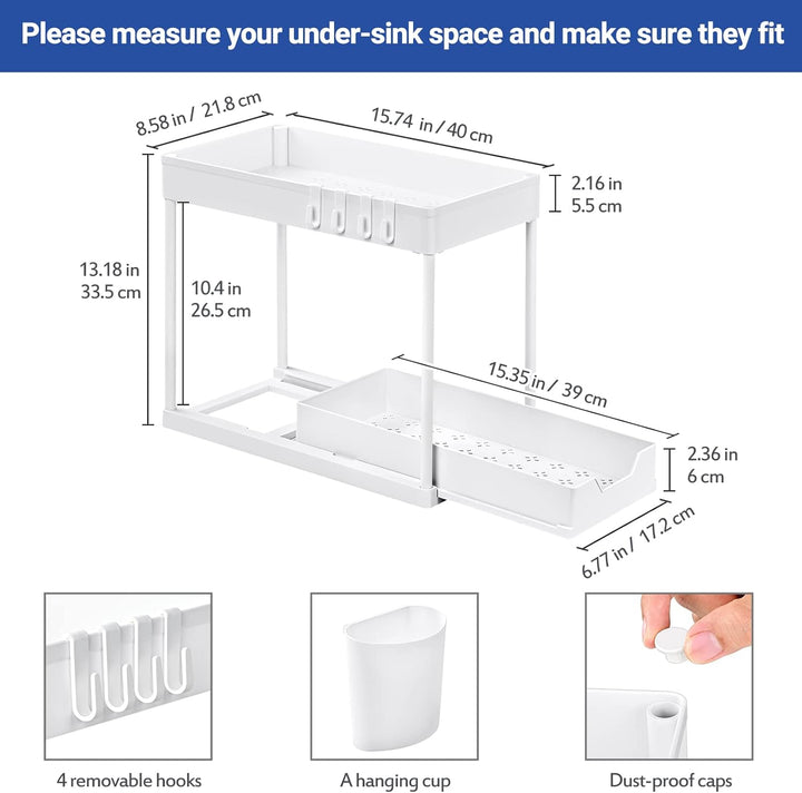 Puricon 2 Set Unter Waschbecken Regal, 2 Etagen Standregal Küche Arbeitsplatte Regal Organizer, Mehr