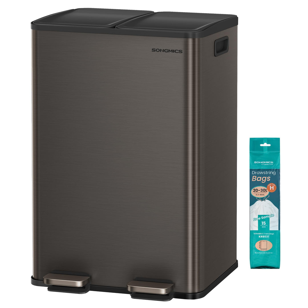 SONGMICS Mülleimer Küche, 2 x 30 Liter, 2 Fächer, Abfalleimer, Tretmülleimer, Küchenmülleimer mit So