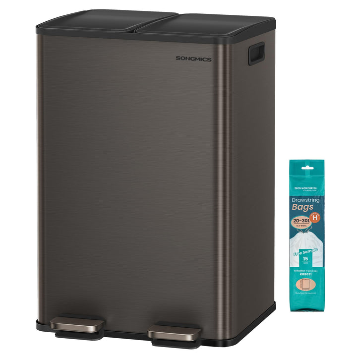 SONGMICS Mülleimer Küche, 2 x 30 Liter, 2 Fächer, Abfalleimer, Tretmülleimer, Küchenmülleimer mit So