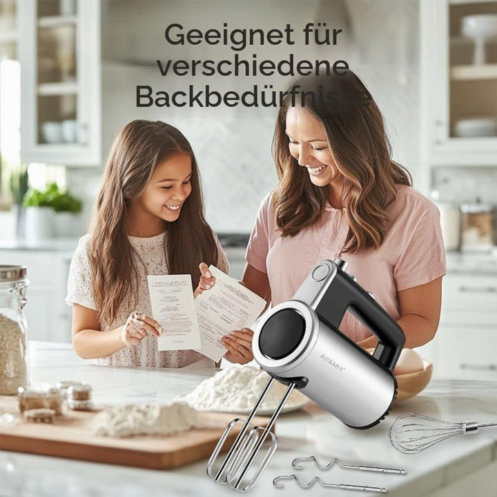 SOKANY 3-in-1 Handmixer SK-02017, 800 Watt Handrührgerät mit 5 Geschwindigkeiten, Edelstahl Rührgerä