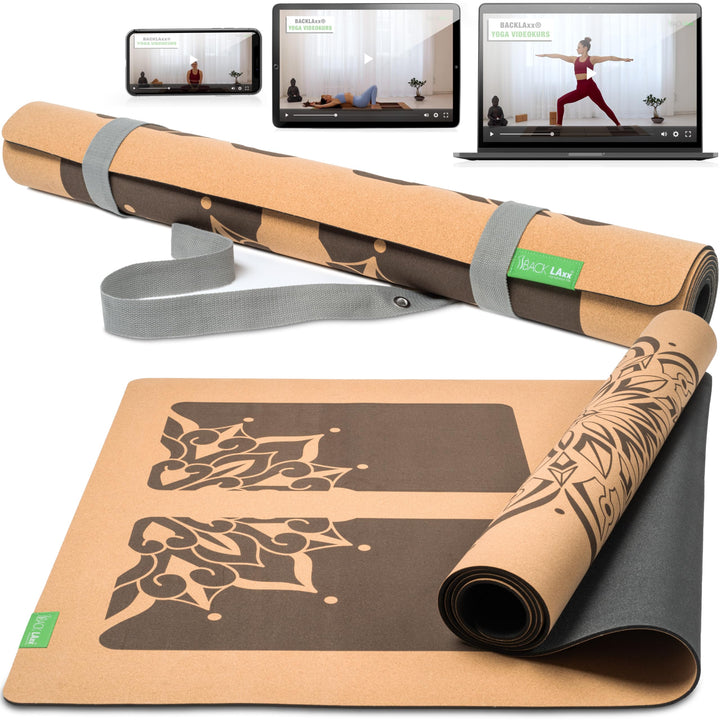 BACKLAXX ® Yogamatte Kork XXL [50% mehr Fläche] mit Naturkautschuk | Yoga-Matte rutschfest | nachhal