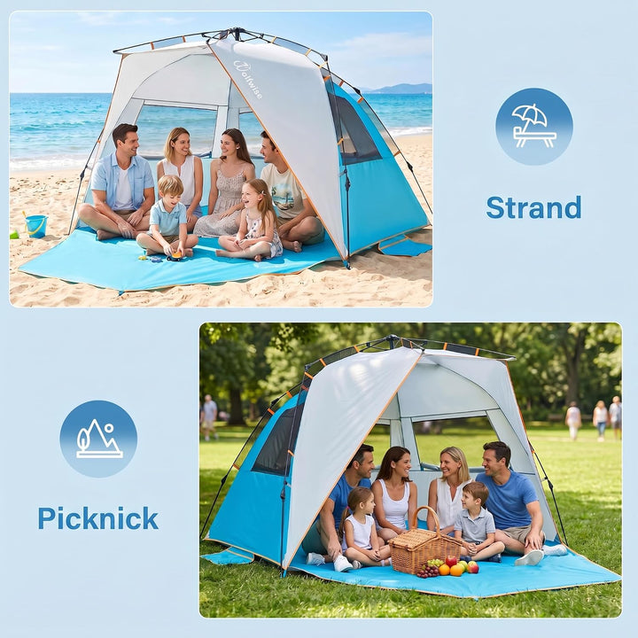 Wolfwise Strandmuschel mit Schnellaufbau für 6-7 Personen – UV-Schutz 50+, Wasserabweisend, Privater